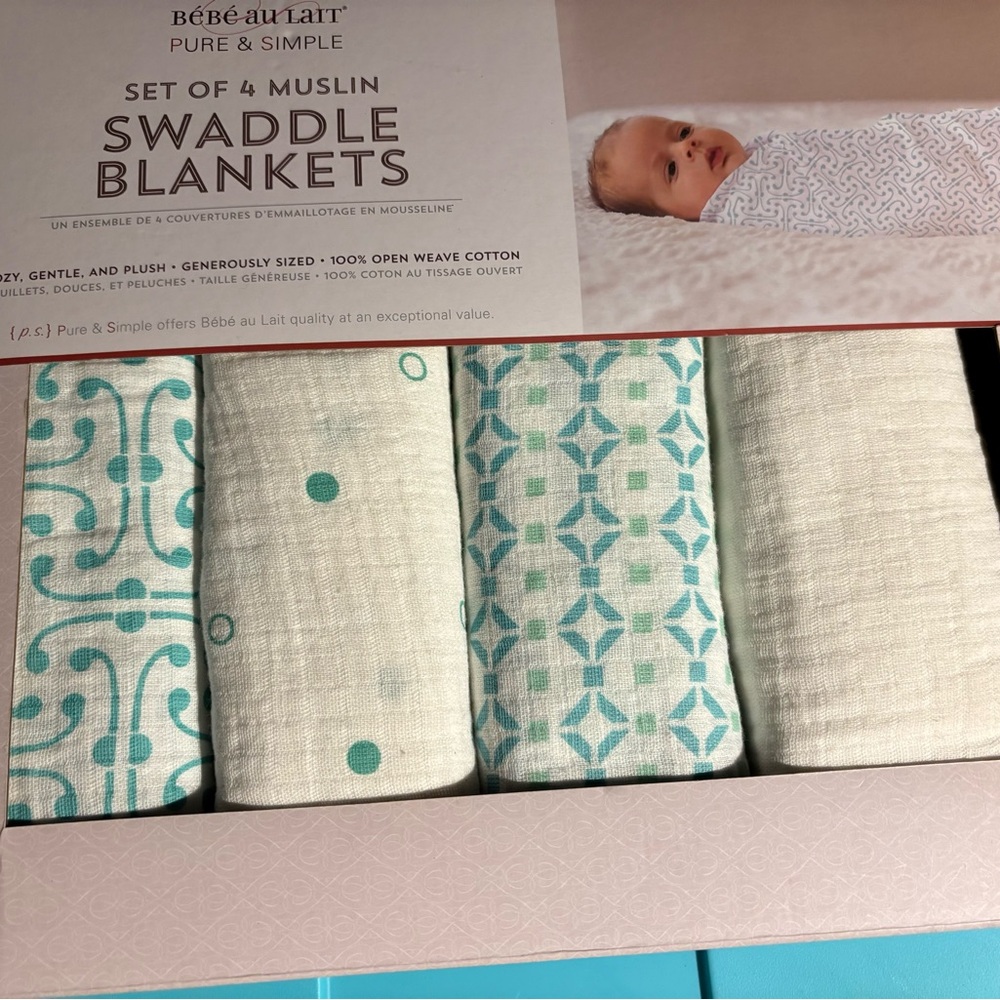 Bebe au Lait Swaddle Blankets - Blue, Green and White